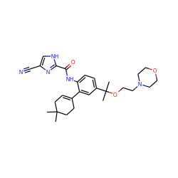 CC1(C)CC=C(c2cc(C(C)(C)OCCN3CCOCC3)ccc2NC(=O)c2nc(C#N)c[nH]2)CC1 ZINC000103290020