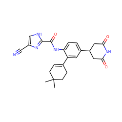 CC1(C)CC=C(c2cc(C3CC(=O)NC(=O)C3)ccc2NC(=O)c2nc(C#N)c[nH]2)CC1 ZINC000053313625