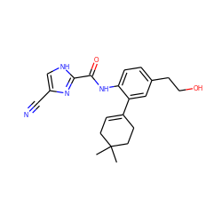 CC1(C)CC=C(c2cc(CCO)ccc2NC(=O)c2nc(C#N)c[nH]2)CC1 ZINC000103285606