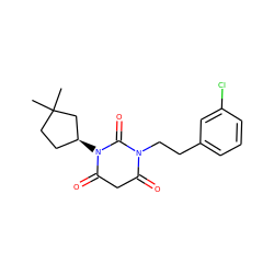 CC1(C)CC[C@H](N2C(=O)CC(=O)N(CCc3cccc(Cl)c3)C2=O)C1 ZINC000101678241