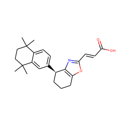 CC1(C)CCC(C)(C)c2cc([C@@H]3CCCc4oc(/C=C/C(=O)O)nc43)ccc21 ZINC000013560370