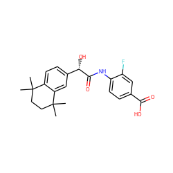 CC1(C)CCC(C)(C)c2cc([C@H](O)C(=O)Nc3ccc(C(=O)O)cc3F)ccc21 ZINC000002046792