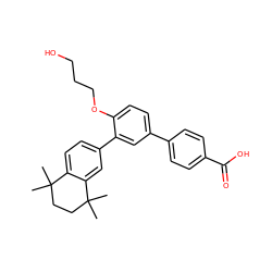 CC1(C)CCC(C)(C)c2cc(-c3cc(-c4ccc(C(=O)O)cc4)ccc3OCCCO)ccc21 ZINC000068087555