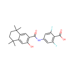 CC1(C)CCC(C)(C)c2cc(C(=O)Nc3cc(F)c(C(=O)O)c(F)c3)c(O)cc21 ZINC000013649048