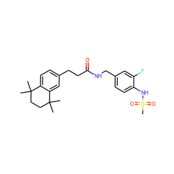 CC1(C)CCC(C)(C)c2cc(CCC(=O)NCc3ccc(NS(C)(=O)=O)c(F)c3)ccc21 ZINC000040429798