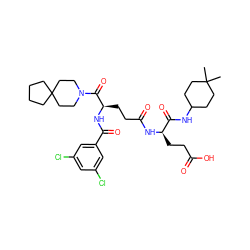 CC1(C)CCC(NC(=O)[C@@H](CCC(=O)O)NC(=O)CC[C@@H](NC(=O)c2cc(Cl)cc(Cl)c2)C(=O)N2CCC3(CCCC3)CC2)CC1 ZINC000029220833