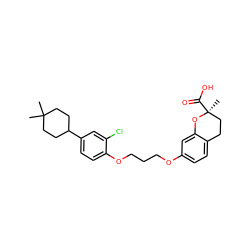 CC1(C)CCC(c2ccc(OCCCOc3ccc4c(c3)O[C@@](C)(C(=O)O)CC4)c(Cl)c2)CC1 ZINC000028133768