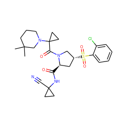 CC1(C)CCCN(C2(C(=O)N3C[C@H](S(=O)(=O)c4ccccc4Cl)C[C@H]3C(=O)NC3(C#N)CC3)CC2)C1 ZINC000169705358