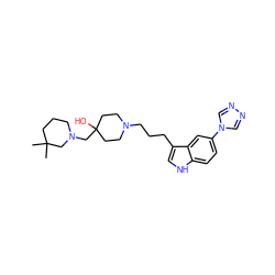 CC1(C)CCCN(CC2(O)CCN(CCCc3c[nH]c4ccc(-n5cnnc5)cc34)CC2)C1 ZINC000027074810