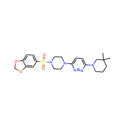 CC1(C)CCCN(c2ccc(N3CCN(S(=O)(=O)c4ccc5c(c4)OCO5)CC3)nn2)C1 ZINC001772598445