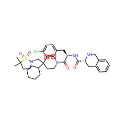 CC1(C)CCN(CC2(C3CCCCC3)CCN(C(=O)[C@@H](Cc3ccc(Cl)cc3)NC(=O)[C@H]3Cc4ccccc4CN3)CC2)S1(=O)=O ZINC000028570728