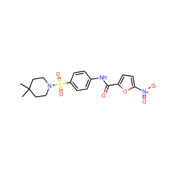 CC1(C)CCN(S(=O)(=O)c2ccc(NC(=O)c3ccc([N+](=O)[O-])o3)cc2)CC1 ZINC000198454533