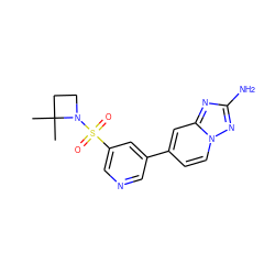 CC1(C)CCN1S(=O)(=O)c1cncc(-c2ccn3nc(N)nc3c2)c1 ZINC000095562928