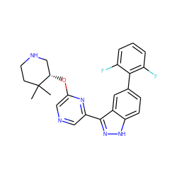 CC1(C)CCNC[C@@H]1Oc1cncc(-c2n[nH]c3ccc(-c4c(F)cccc4F)cc23)n1 ZINC000150055295