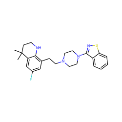 CC1(C)CCNc2c(CCN3CCN(c4nsc5ccccc45)CC3)cc(F)cc21 ZINC000028526491