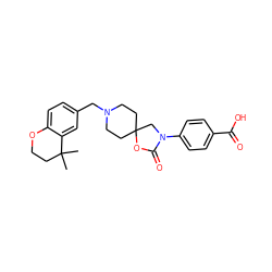 CC1(C)CCOc2ccc(CN3CCC4(CC3)CN(c3ccc(C(=O)O)cc3)C(=O)O4)cc21 ZINC000169702652