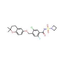 CC1(C)CCc2cc(OCc3cc(F)c(C(=O)NS(=O)(=O)N4CCC4)cc3Cl)ccc2O1 ZINC000225249864