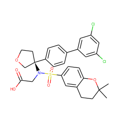 CC1(C)CCc2cc(S(=O)(=O)N(CC(=O)O)[C@]3(c4ccc(-c5cc(Cl)cc(Cl)c5)cc4)CCOC3)ccc2O1 ZINC000118585478