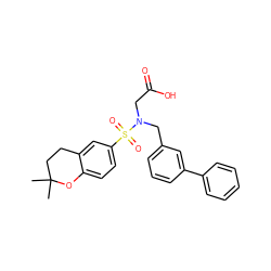 CC1(C)CCc2cc(S(=O)(=O)N(CC(=O)O)Cc3cccc(-c4ccccc4)c3)ccc2O1 ZINC000118420644