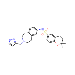 CC1(C)CCc2cc(S(=O)(=O)Nc3ccc4c(c3)CCN(Cc3cc[nH]n3)CC4)ccc2O1 ZINC000049000334