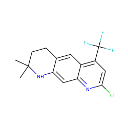 CC1(C)CCc2cc3c(C(F)(F)F)cc(Cl)nc3cc2N1 ZINC000027408682