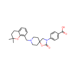 CC1(C)CCc2cccc(CN3CCC4(CC3)CN(c3ccc(C(=O)O)cc3)C(=O)O4)c2O1 ZINC000203822194