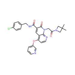 CC1(C)CN(C(=O)Cn2c(=O)c(C(=O)NCc3ccc(Cl)cc3)cc3c(Oc4cccnc4)ccnc32)C1 ZINC001772654292