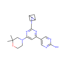 CC1(C)CN(c2cc(-c3cnc(N)nc3)nc(N3CC4CC3C4)n2)CCO1 ZINC000221269835