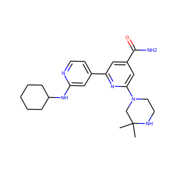 CC1(C)CN(c2cc(C(N)=O)cc(-c3ccnc(NC4CCCCC4)c3)n2)CCN1 ZINC000058575621