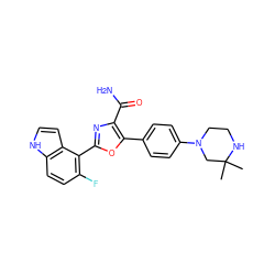 CC1(C)CN(c2ccc(-c3oc(-c4c(F)ccc5[nH]ccc45)nc3C(N)=O)cc2)CCN1 ZINC000205426117