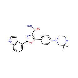 CC1(C)CN(c2ccc(-c3oc(-c4cccc5[nH]ccc45)nc3C(N)=O)cc2)CCN1 ZINC000205430601