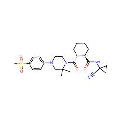 CC1(C)CN(c2ccc(S(C)(=O)=O)cc2)CCN1C(=O)[C@@H]1CCCC[C@H]1C(=O)NC1(C#N)CC1 ZINC000095557716