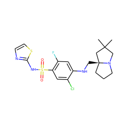 CC1(C)CN2CCC[C@]2(CNc2cc(F)c(S(=O)(=O)Nc3nccs3)cc2Cl)C1 ZINC000230815671