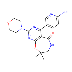 CC1(C)CNC(=O)c2c(nc(N3CCOCC3)nc2-c2ccc(N)nc2)O1 ZINC000225300371