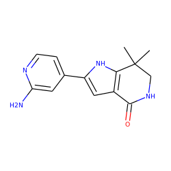 CC1(C)CNC(=O)c2cc(-c3ccnc(N)c3)[nH]c21 ZINC000040424656