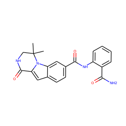 CC1(C)CNC(=O)c2cc3ccc(C(=O)Nc4ccccc4C(N)=O)cc3n21 ZINC000117692986