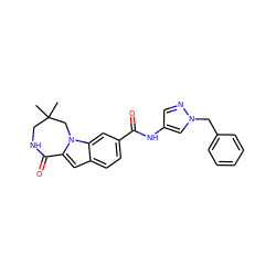 CC1(C)CNC(=O)c2cc3ccc(C(=O)Nc4cnn(Cc5ccccc5)c4)cc3n2C1 ZINC000218262330