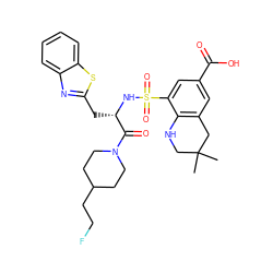 CC1(C)CNc2c(cc(C(=O)O)cc2S(=O)(=O)N[C@@H](Cc2nc3ccccc3s2)C(=O)N2CCC(CCF)CC2)C1 ZINC000029339171