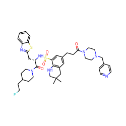 CC1(C)CNc2c(cc(CCC(=O)N3CCN(Cc4ccncc4)CC3)cc2S(=O)(=O)N[C@@H](Cc2nc3ccccc3s2)C(=O)N2CCC(CCF)CC2)C1 ZINC000095541705