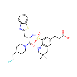 CC1(C)CNc2c(cc(CCC(=O)O)cc2S(=O)(=O)N[C@@H](Cc2nc3ccccc3s2)C(=O)N2CCC(CCF)CC2)C1 ZINC000029335795