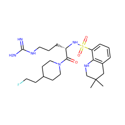 CC1(C)CNc2c(cccc2S(=O)(=O)N[C@@H](CCCNC(=N)N)C(=O)N2CCC(CCF)CC2)C1 ZINC000003814112