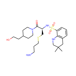 CC1(C)CNc2c(cccc2S(=O)(=O)N[C@@H](CSCCCN)C(=O)N2CCC(CCO)CC2)C1 ZINC000029339254