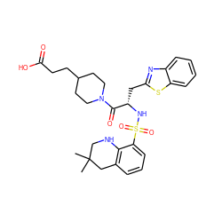 CC1(C)CNc2c(cccc2S(=O)(=O)N[C@@H](Cc2nc3ccccc3s2)C(=O)N2CCC(CCC(=O)O)CC2)C1 ZINC000028761845