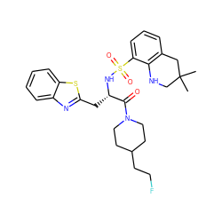 CC1(C)CNc2c(cccc2S(=O)(=O)N[C@@H](Cc2nc3ccccc3s2)C(=O)N2CCC(CCF)CC2)C1 ZINC000028761591