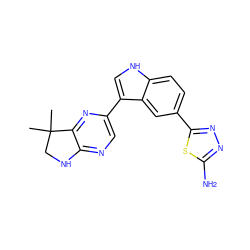 CC1(C)CNc2ncc(-c3c[nH]c4ccc(-c5nnc(N)s5)cc34)nc21 ZINC000204757554