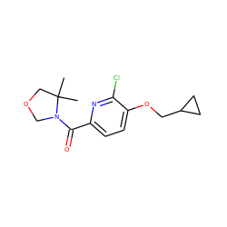 CC1(C)COCN1C(=O)c1ccc(OCC2CC2)c(Cl)n1 ZINC000146392189