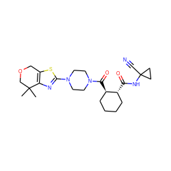 CC1(C)COCc2sc(N3CCN(C(=O)[C@@H]4CCCC[C@H]4C(=O)NC4(C#N)CC4)CC3)nc21 ZINC000084707319