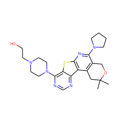 CC1(C)Cc2c(c(N3CCCC3)nc3sc4c(N5CCN(CCO)CC5)ncnc4c23)CO1 ZINC000020392706