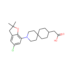 CC1(C)Cc2cc(Cl)cc(N3CCC4(CCC(CC(=O)O)CC4)CC3)c2O1 ZINC001772629808