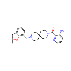 CC1(C)Cc2cccc(CN3CCC4(CC3)CCN(C(=O)c3ncccc3N)CC4)c2O1 ZINC000045246069